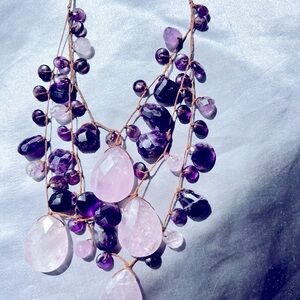 Amethyst and Rose Quartz long necklace